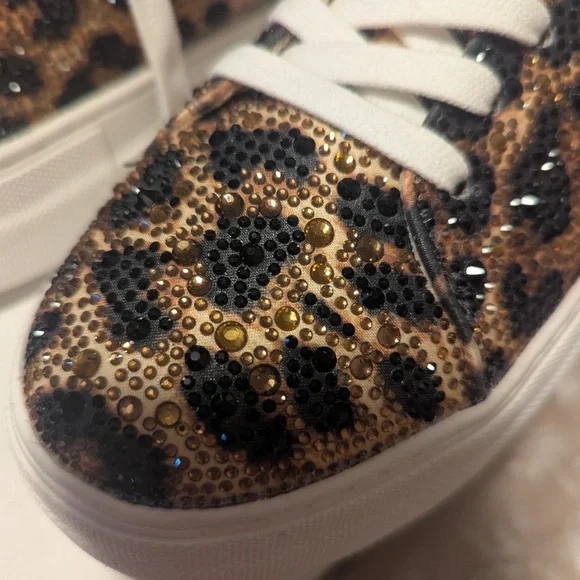 Betsey Johnson Leopard Sequin Platform Sneaker in Gold and Black - Picture 3 of 3